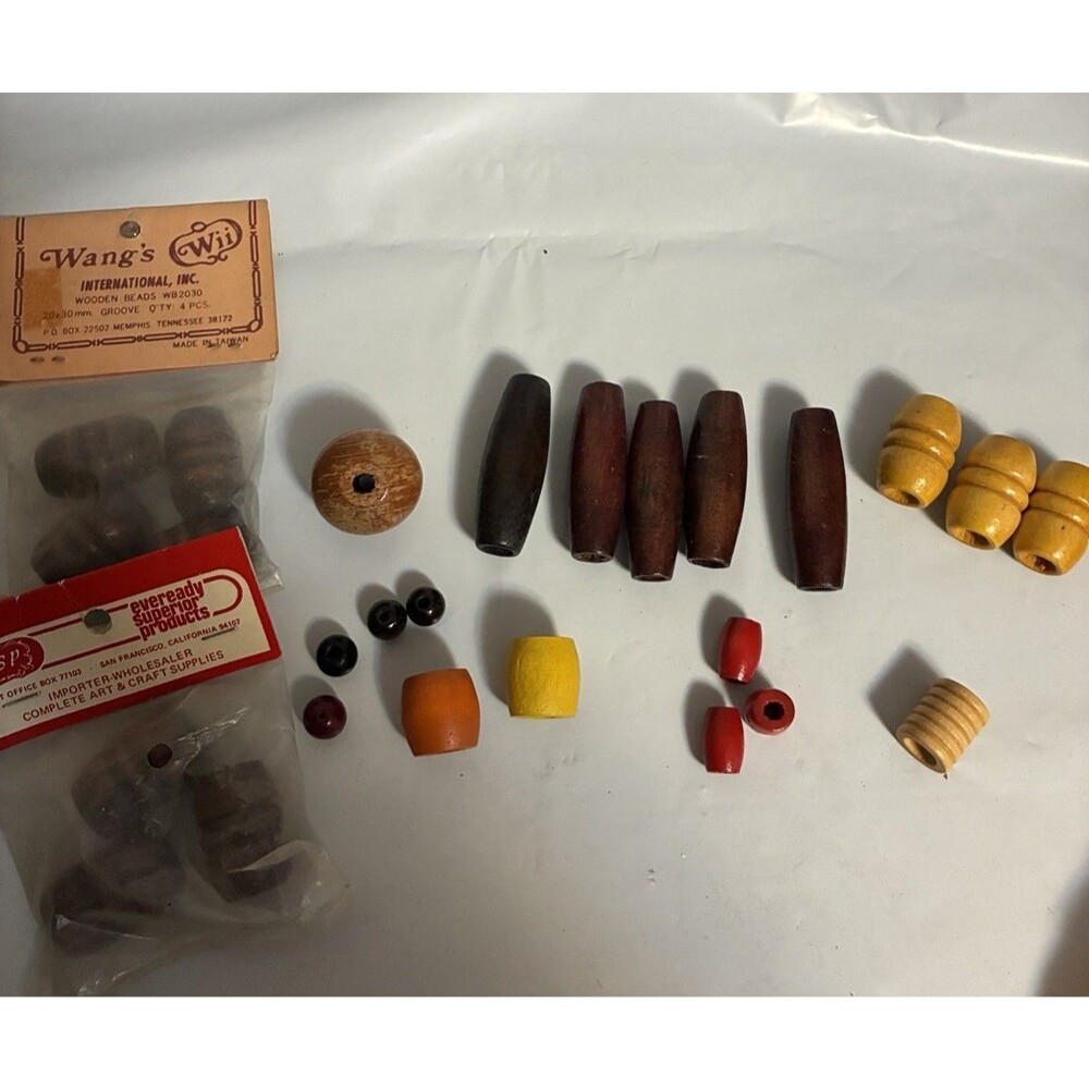 Lot of VTG Macramé beads Wood Glazed Wang’s International orange Red Brown
